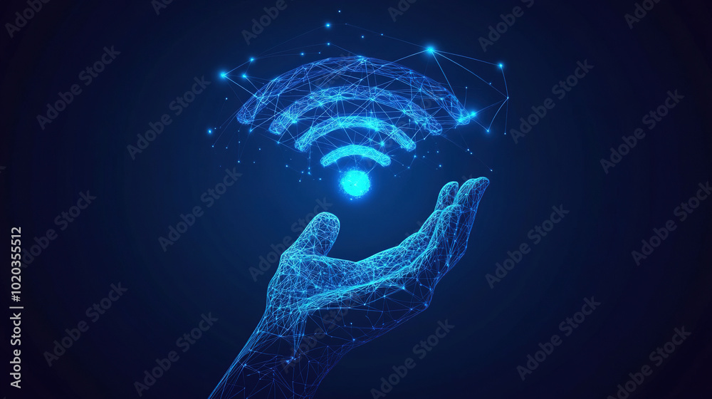 Poster wireless connection symbol on a blackboard. network technology concept. wi-fi icon is in the center.