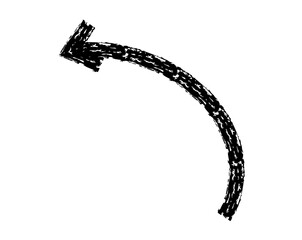 Hand drawn simple arrow drawn with wax crayon, chalk or charcoal. Uneven dry texture for underlining highlighting. Pencil drawn lines, strikethrough, grungy vector isolated on white