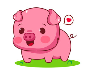 Cute Pig Cartoon Vector Illustration. Kawaii Adorable Animal Concept Design. Isolated White Background.