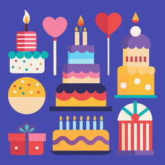 Birthday cake clipart vector design illustration. Birthday cake set. Vector Clipart Print.