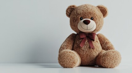 Obraz premium Cute Brown Teddy Bear with a Red Bow