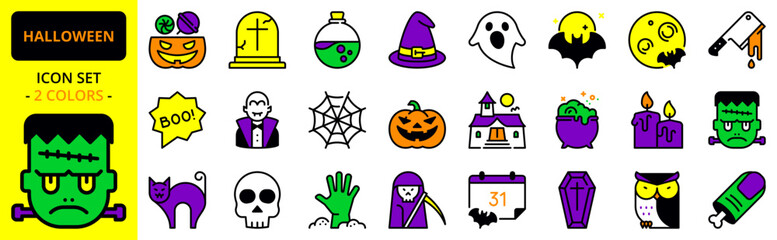 Icons about Halloween. Holiday event