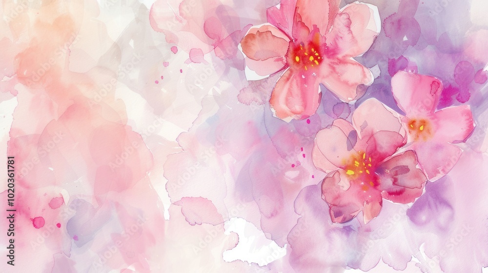 Poster delicate watercolor flowers blend softly in pastel shades, capturing the essence of spring and bring