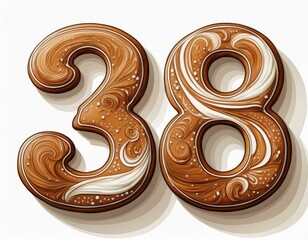 Decorated cookie, number 38, illustration for birthday or anniversary celebration