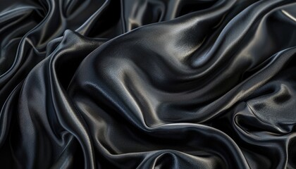 Obraz premium Close-up of Draped Black Satin Fabric with Soft, Subtle Shimmer