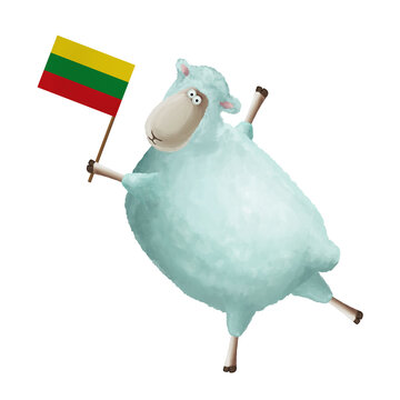 recommend clip art: Funny cartoon sheep with flag of Ghana. Bright clip art on white background
