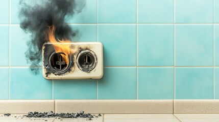 Burnt Kitchen Outlet with Melted Plastic and Smoke Stains