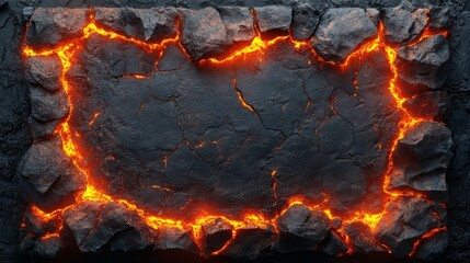 Molten Lava Flowing Through Cracks in Dark Rock