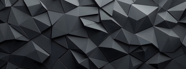 Fototapeta premium 3D low-poly background with black triangles, simple shapes, and a dark grey color