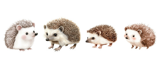 set of Cute cartoon hedgehog, colored pencil illustration isolated on a white background
