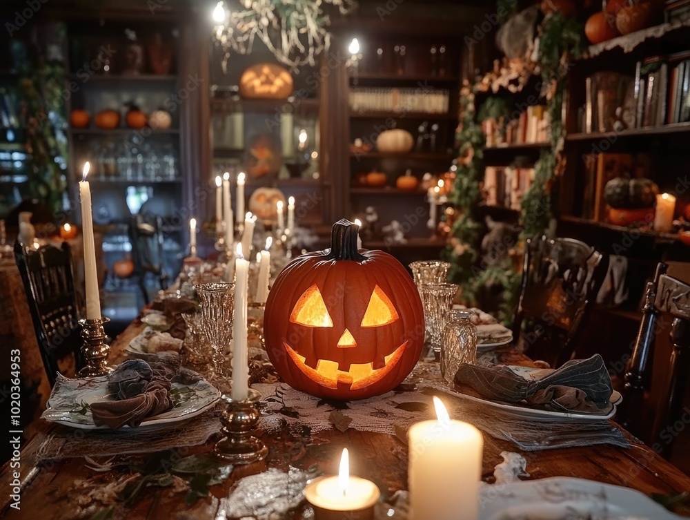 Sticker Halloween Night Table Decor with Jack O Lantern and Candles