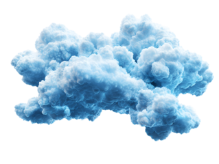Isolated 3d render of a fluffy blue cloud on a transparent background