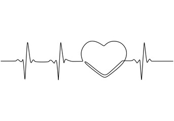 Heart and Pulse Continuous Line Drawing. Minimalist healthcare concept, heart symbol illustration.