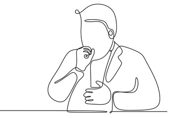Coughing Person Line Drawing. Healthcare concept showing a continuous line drawing of a person coughing.