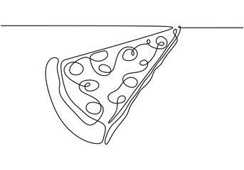Pizza slice continuous line drawing. Minimalist food concept isolated on white background.