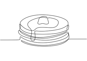 Pancake stack continuous line drawing. Minimalist breakfast food concept isolated on white.