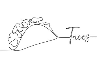 Tacos continuous line drawing. Mexican food illustration in minimalist design.