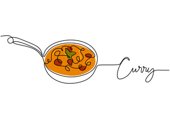 Curry continuous line drawing. Indian food concept in minimalist style.