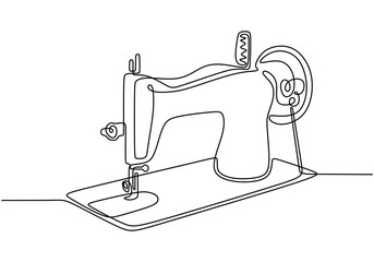 Continuous line drawing of a sewing machine. Minimalist illustration for beauty and fashion.