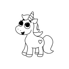 Cute cartoon unicorn vector illustration for coloring book