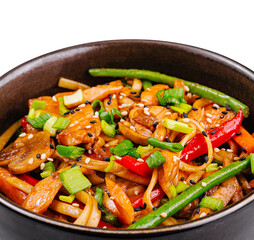 Delicious asian-style stir fry in bowl