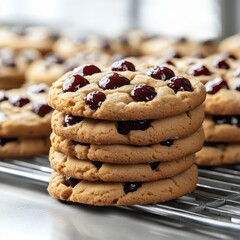 Jelly Filled Cookies Stacked High On A Cooling Rack. Freshly Baked Cookies With Jam.