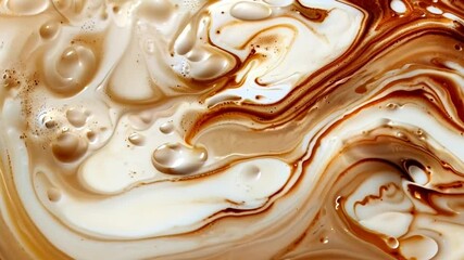 A swirl of brown and white liquid with bubbles