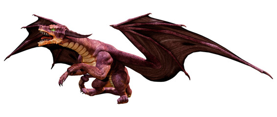 3D Rendering Fairy Tale Dragon on White