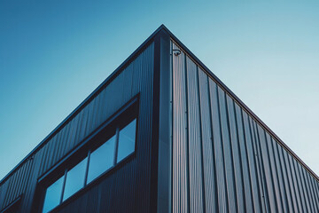 Sleek Steel Exterior of Modern Warehouse Office Building