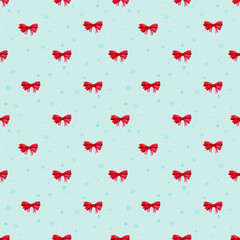Watercolor seamless pattern. Festive, red bows. Winter, Christmas elements. Hand drawn watercolor illustration.