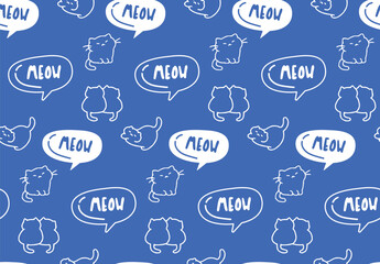 meow cat cute pattern blue background
