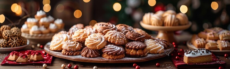 Many different types of pastries on a table, month of giving