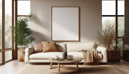 Living room wall poster mockup