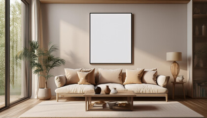 Living room wall poster mockup