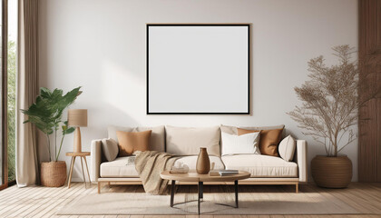 Living room wall poster mockup