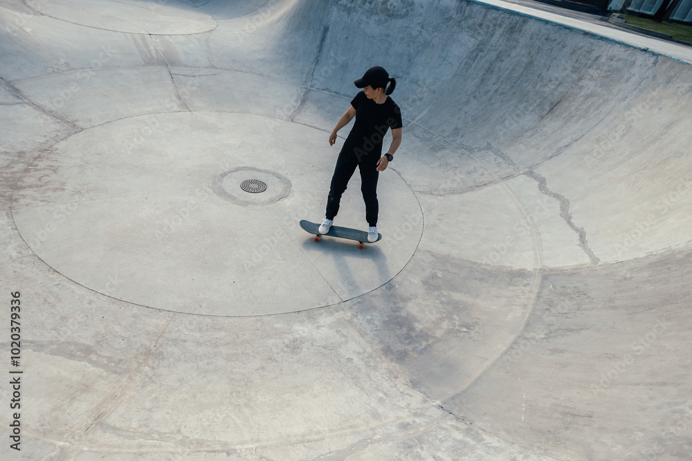 Wall mural Skateboarder skateboarding at skatepark in city