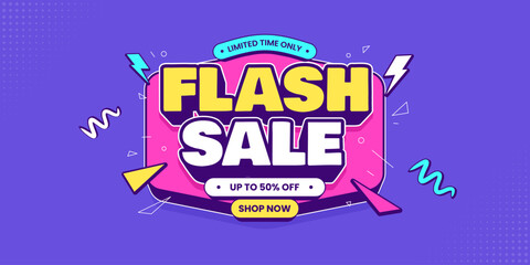Flash sale promotional banner design template. Limited time offer and discount sale poster for social media or website banner