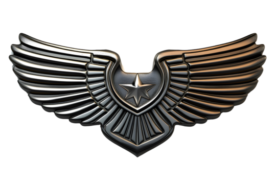 Silver Wings with Star Emblem Symbol of Freedom Power and Achievement