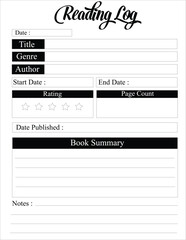 reading log journal for Template