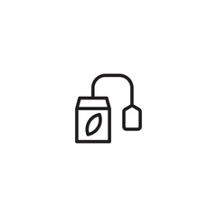 Tea bag. Ready to brew. A line drawing of a tea bag with a tag, ready to be steeped in hot water. Editable icon.