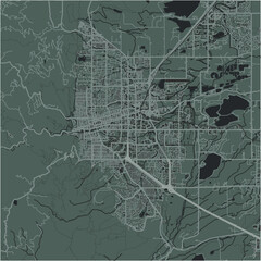 Map of Boulder in Colorado in a smooth dark style. Contains layered vector with roads water, parks, etc.
