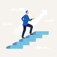 Vector illustration in flat style. Male businessman going upstairs
