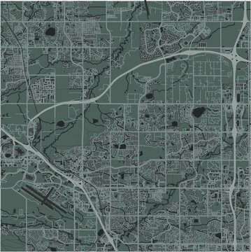 Map of Broomfield in Colorado in a smooth dark style. Contains layered vector with roads water, parks, etc.