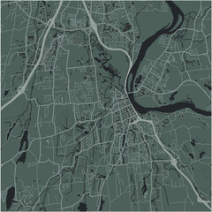 Map of Middletown in Connecticut in a smooth dark style. Contains layered vector with roads water, parks, etc.