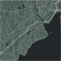 Map of West Haven in Connetticut in a smooth dark style. Contains layered vector with roads water, parks, etc.