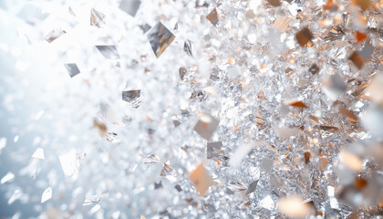 Silver and gold confetti exploding in the air for celebration