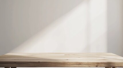 Simple wooden desk with a sleek design, empty surface, and white backdrop. Perfect for minimalist workspaces and home office concepts.
