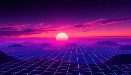 vaporwave grids Retro Style landscape with grid background