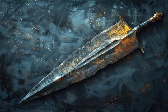 Spear of Longinus, antique ancient worn relic of Christian religious relic, on isolate background.