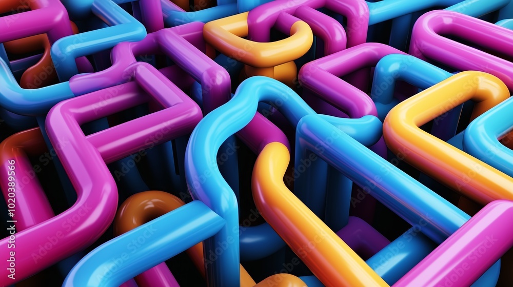 Poster colorful interlocking shapes create a vibrant abstract design of curved lines and loops in bright hu
